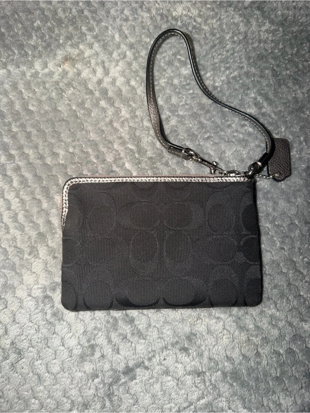 Coach Black Signature Wristlet with Silver Trim